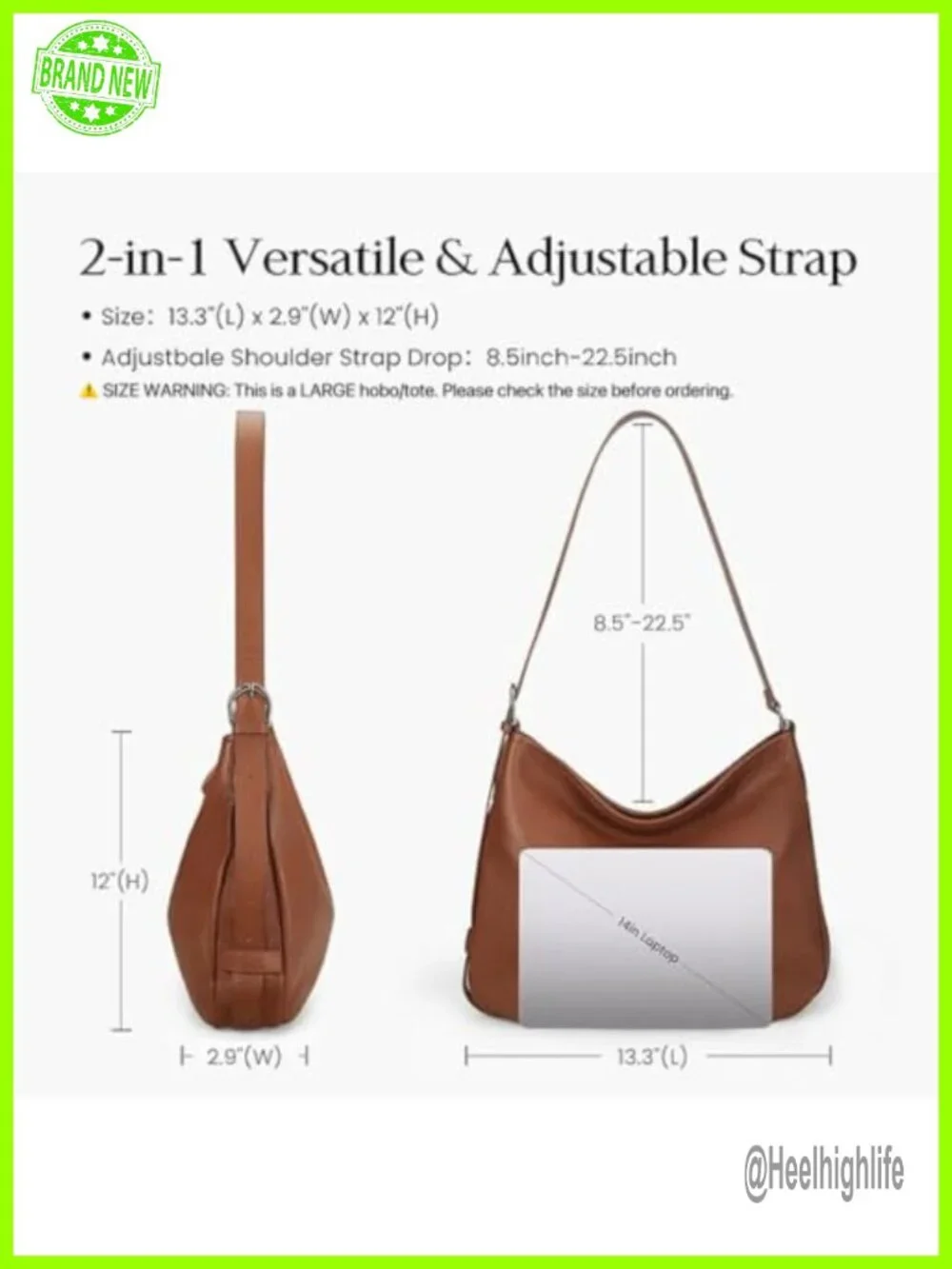 Vintage Genuine Leather Satchel Tote Bag, Large Shoulder Crossbody